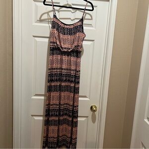 Love Ryan Maxi Dress Spaghetti Strap Navy Blue Pink Boho Size Large